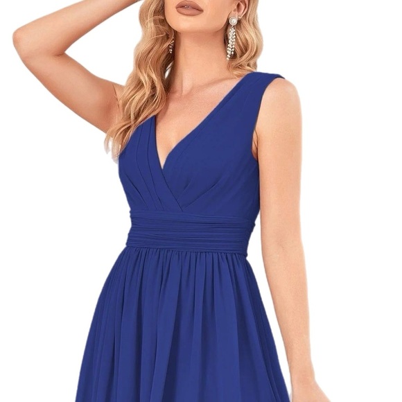 New Ever Pretty Women's Sleeveless Dress V Neck Chiffon Sz 6 Mini Cocktail Blue - Picture 2 of 10